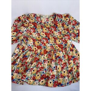 Umgee Floral Peplum Blouse in Red, Yellow, Blue, Green